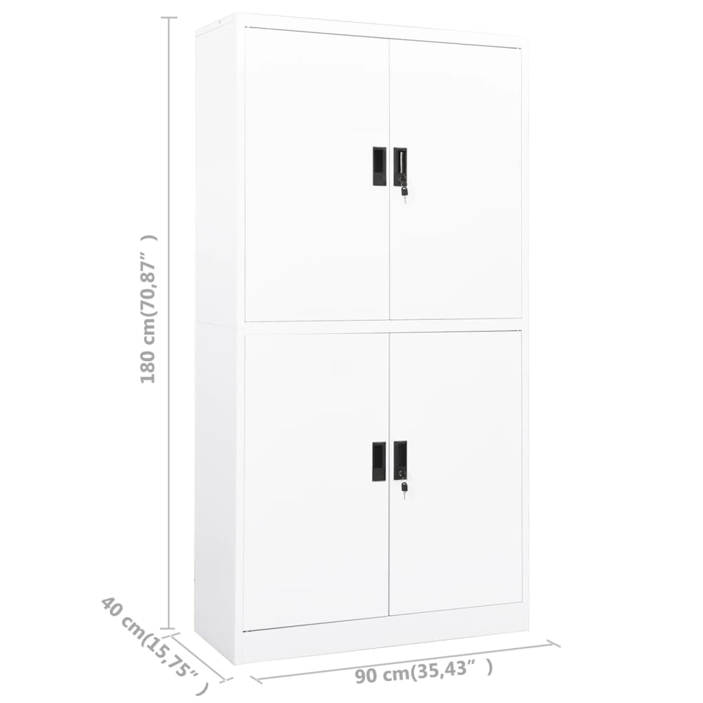 vidaXL Armário de escritório 90x40x180 cm aço branco