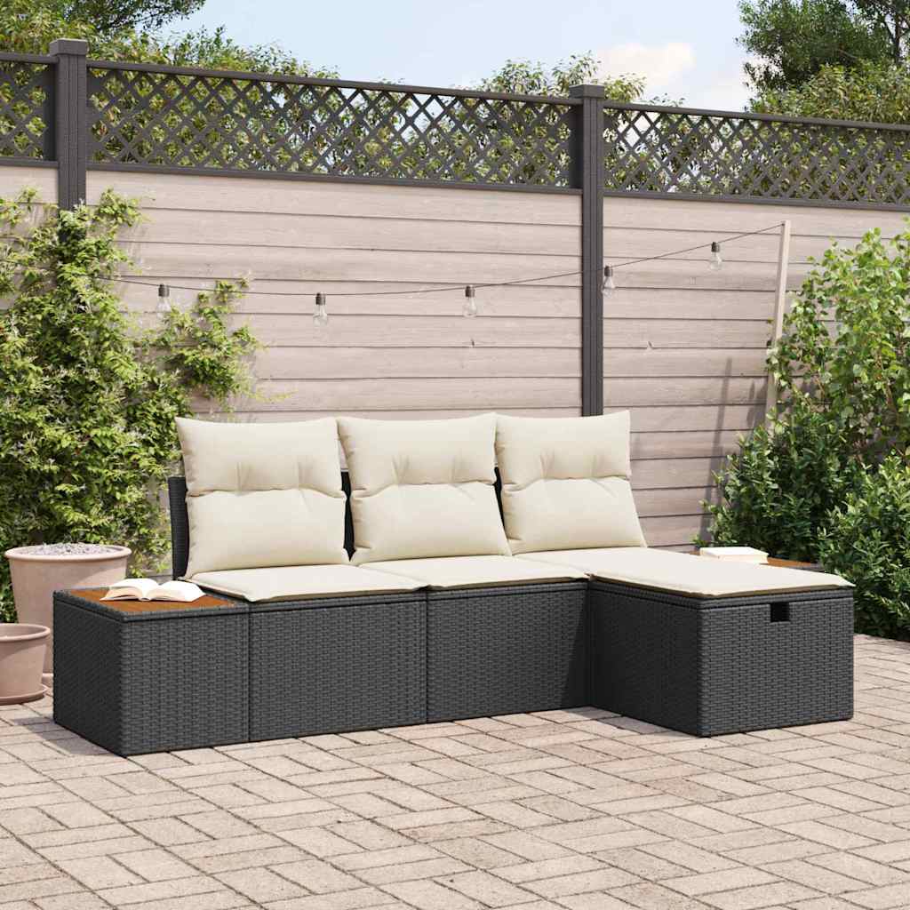 vidaXL Conjunto de Sofá de Jardim 4 pcs Preto Rattan Sintético