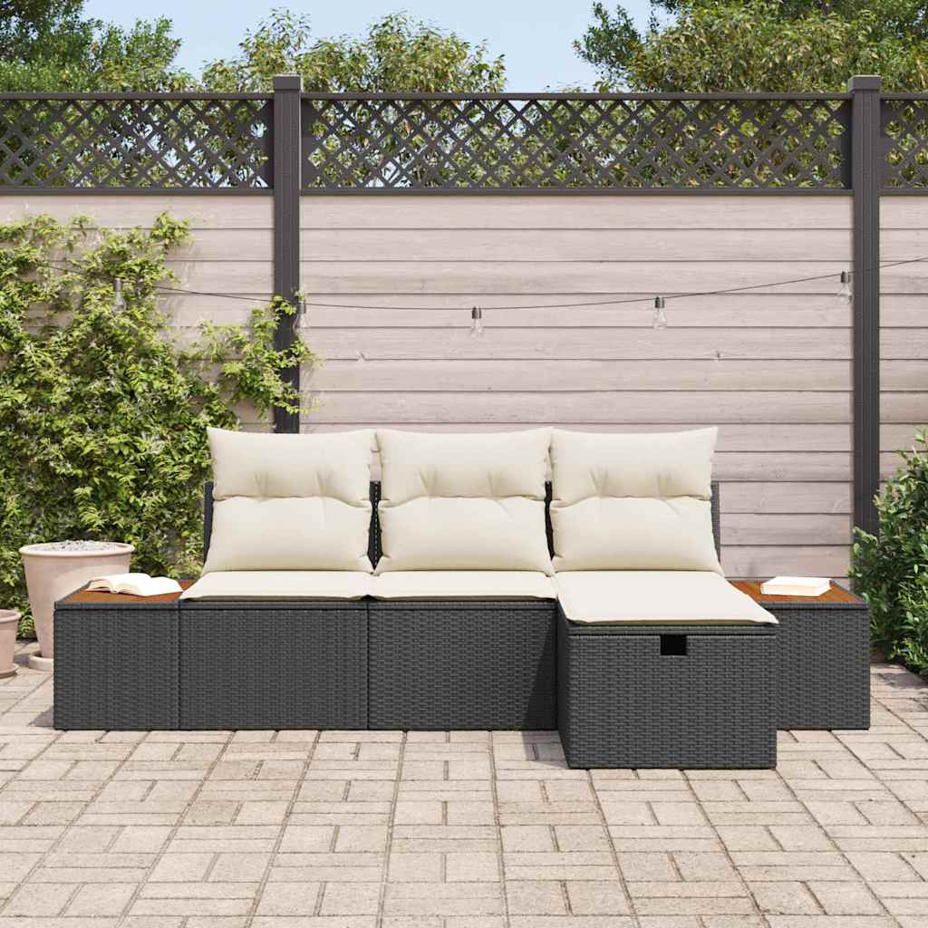 vidaXL Conjunto de Sofá de Jardim 4 pcs Preto Rattan Sintético