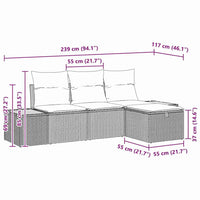 vidaXL Conjunto de Sofá de Jardim 4 pcs Preto Rattan Sintético