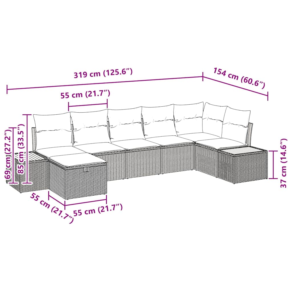 vidaXL Conjunto de Sofá de Jardim com almofada 8 pcs Preto vime PE