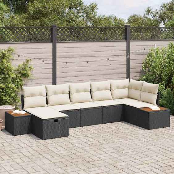 vidaXL Conjunto de Sofá de Jardim com almofada Preto vime PE