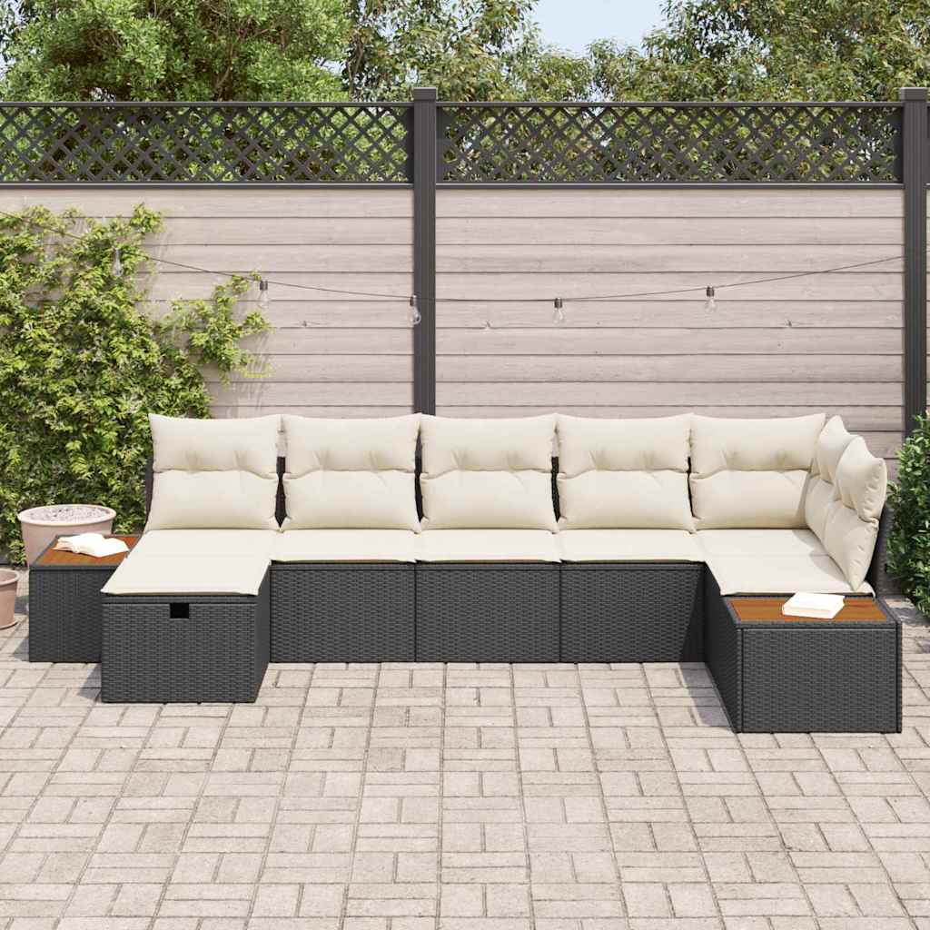 vidaXL Conjunto de Sofá de Jardim com almofada 8 pcs Preto vime PE