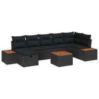 vidaXL Conjunto de Sofá de Jardim com almofada 8 pcs Preto vime PE
