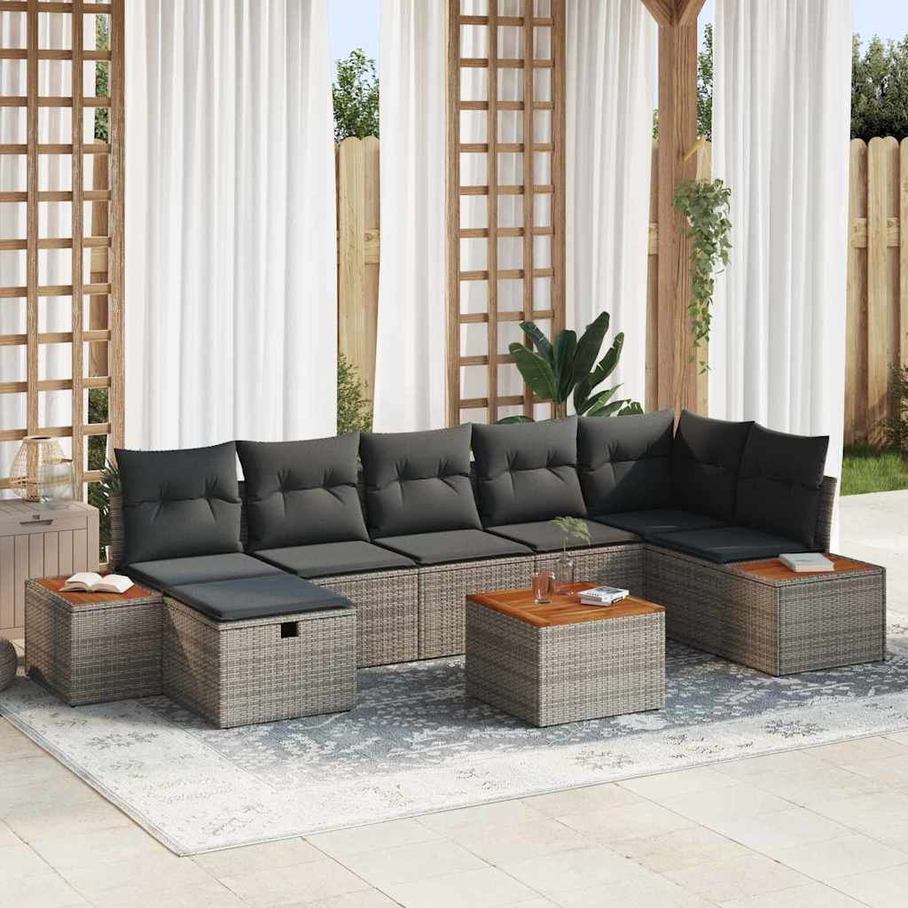 vidaXL Conjunto de Sofá de Jardim com almofada 8 pcs Preto vime PE
