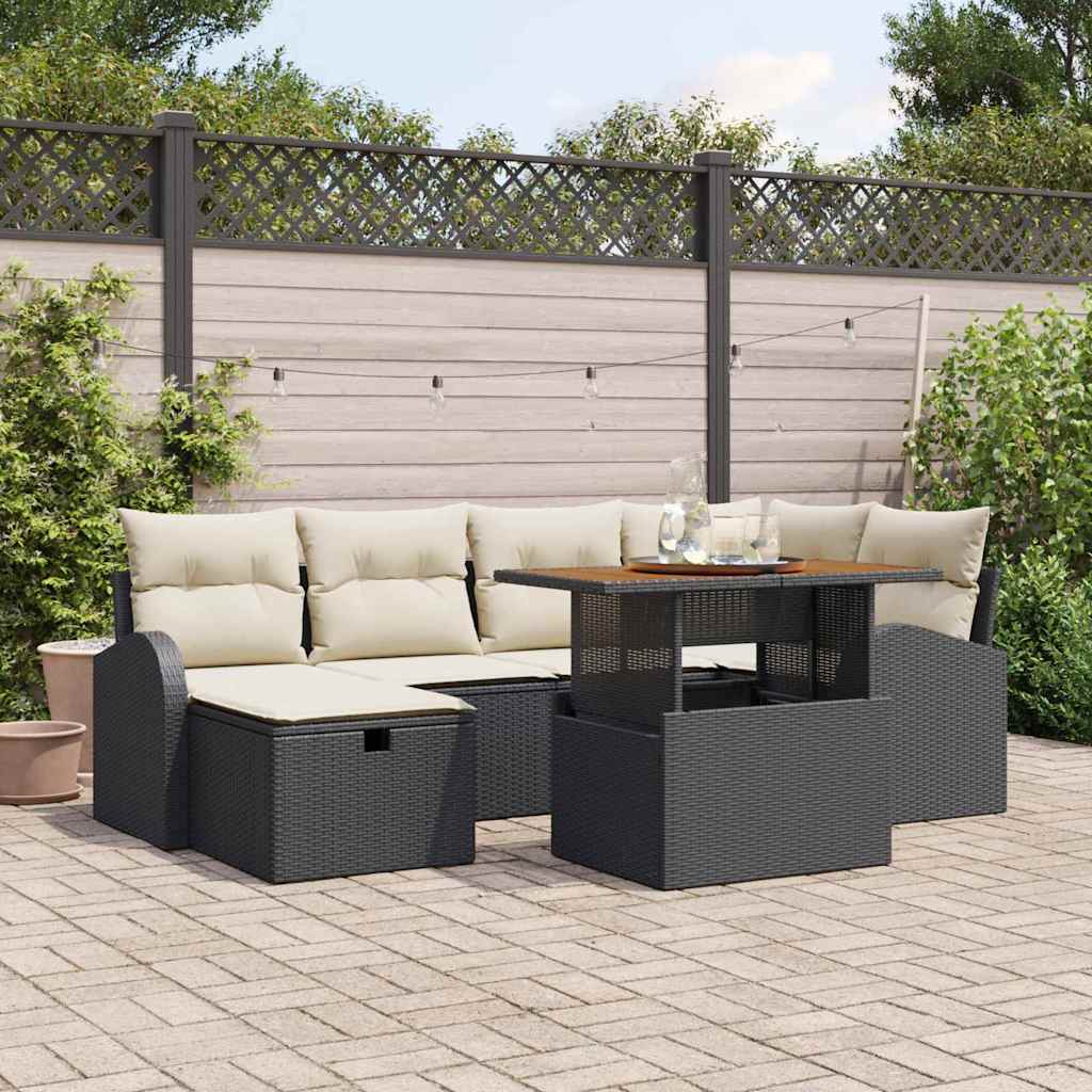 vidaXL Conjunto de Sofá de Jardim com almofada 7 pcs Preto vime PE