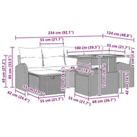 vidaXL Conjunto de Sofá de Jardim com almofada 7 pcs Preto vime PE