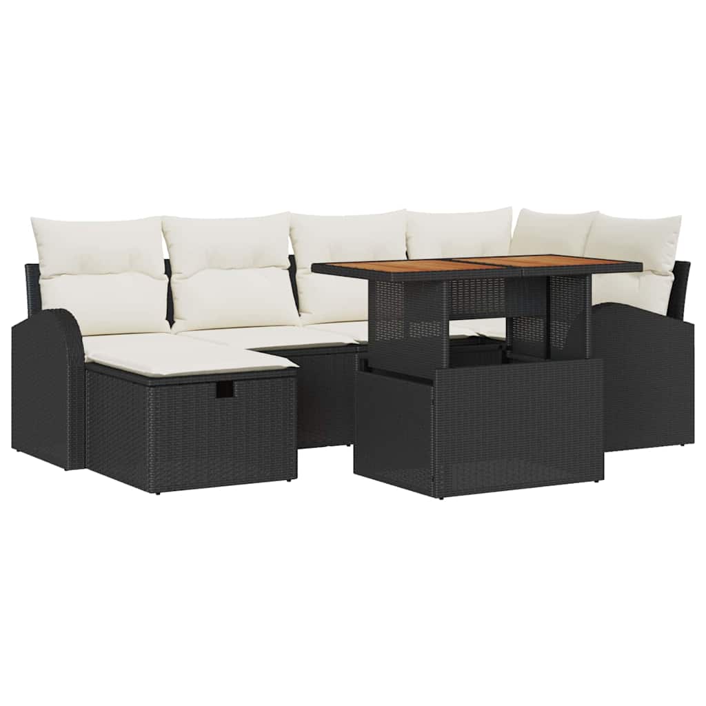 vidaXL Conjunto de Sofá de Jardim com almofada 7 pcs Preto vime PE