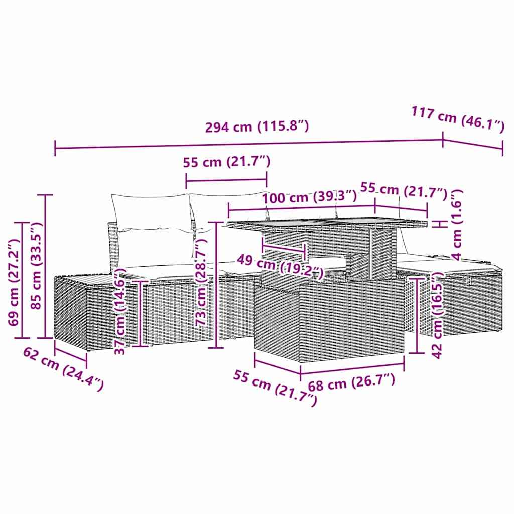vidaXL Conjunto de Sofá de Jardim 6 pcs Preto Rattan Sintético