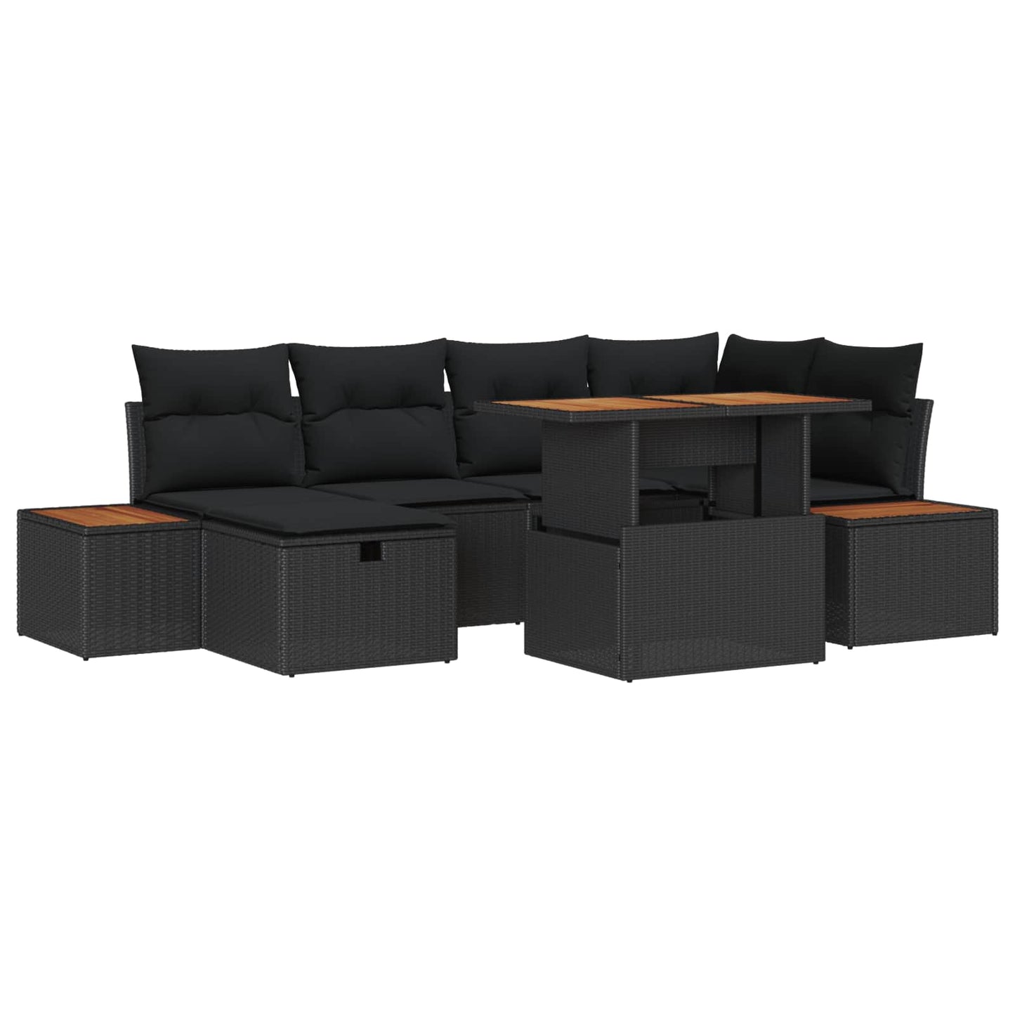vidaXL Conjunto de Sofá de Jardim com almofada 7 pcs Preto vime PE