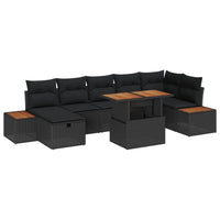 vidaXL Conjunto de Sofá de Jardim com almofada 8 pcs Preto vime PE