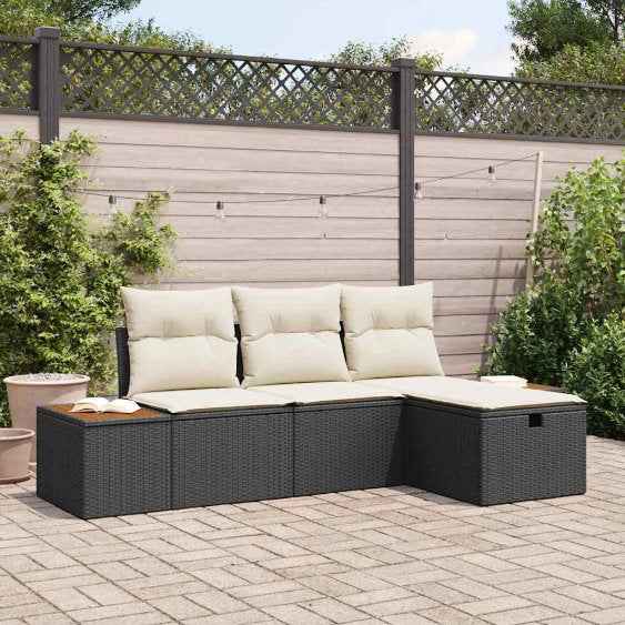 vidaXL Conjunto de Sofá de Jardim com almofada 4 pcs Preto vime PE