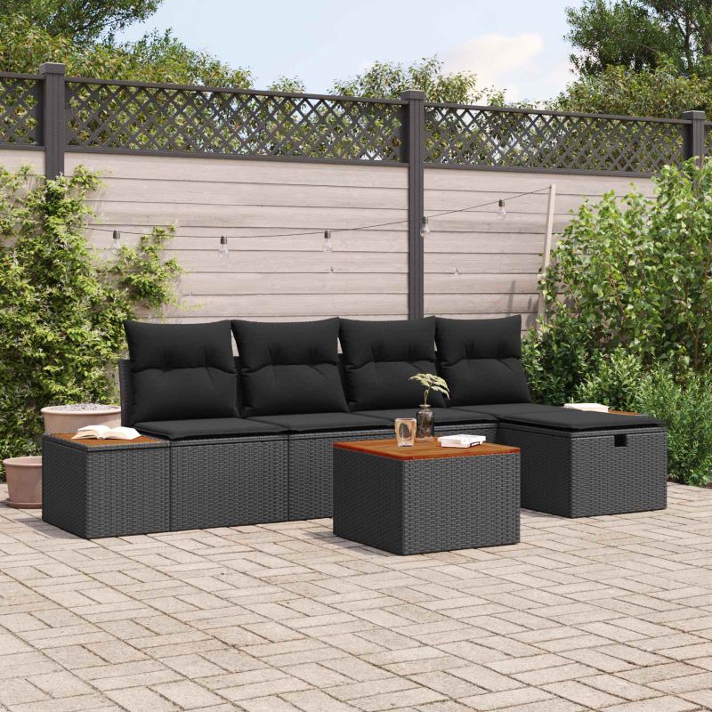 vidaXL Conjunto de Sofá de Jardim 5 pcs Preto Rattan Sintético