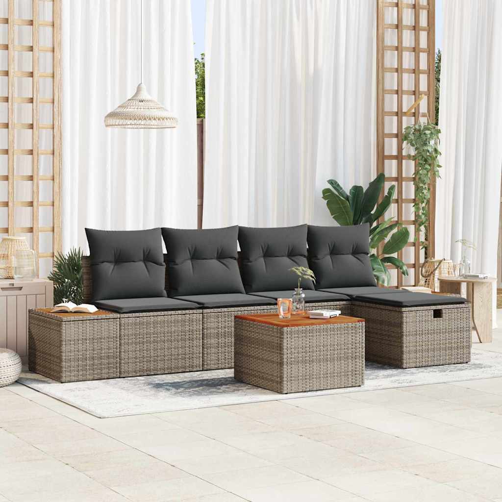 vidaXL Conjunto de Sofá de Jardim 5 pcs Preto Rattan Sintético