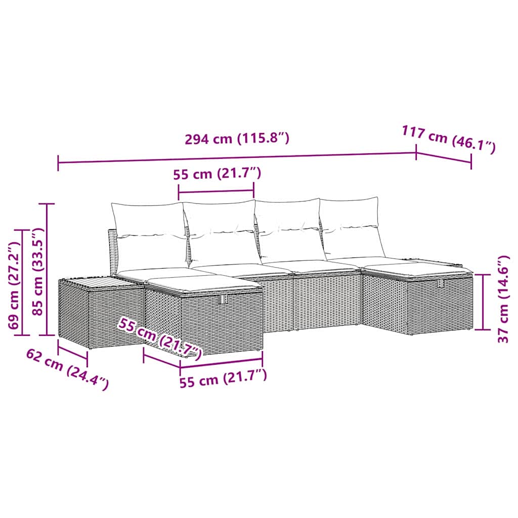 vidaXL Conjunto de Sofá de Jardim 6 pcs Preto 55 x 62 x 69 cm