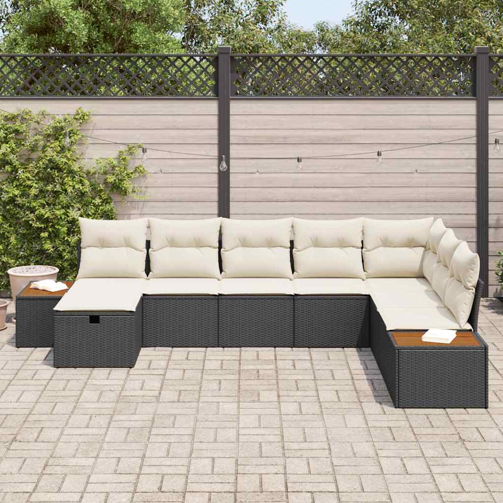 vidaXL Conjunto de Sofá de Jardim com almofada Preto vime PE