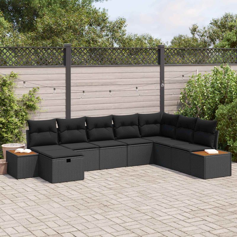 vidaXL Conjunto de Sofá de Jardim com almofada Preto vime PE