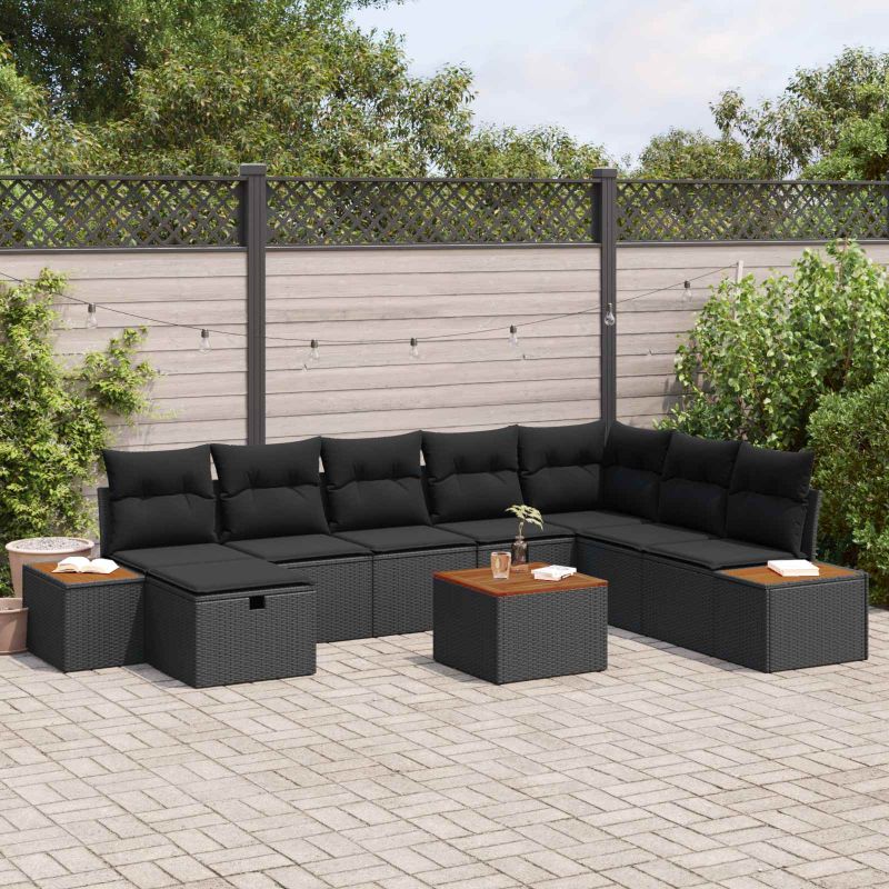 vidaXL Conjunto de Sofá de Jardim com almofada Preto vime PE