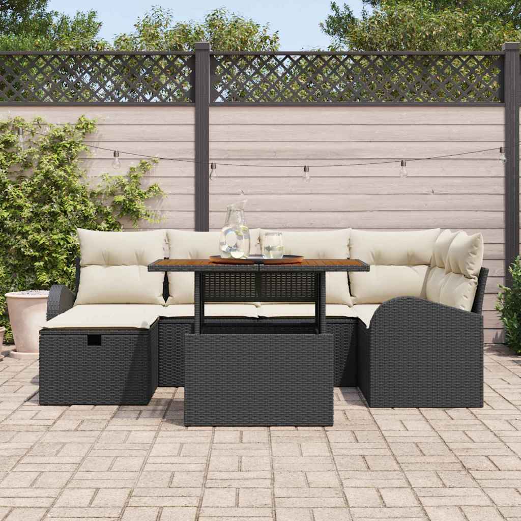 vidaXL Conjunto de Sofá de Jardim 7 pcs Preto vime PE