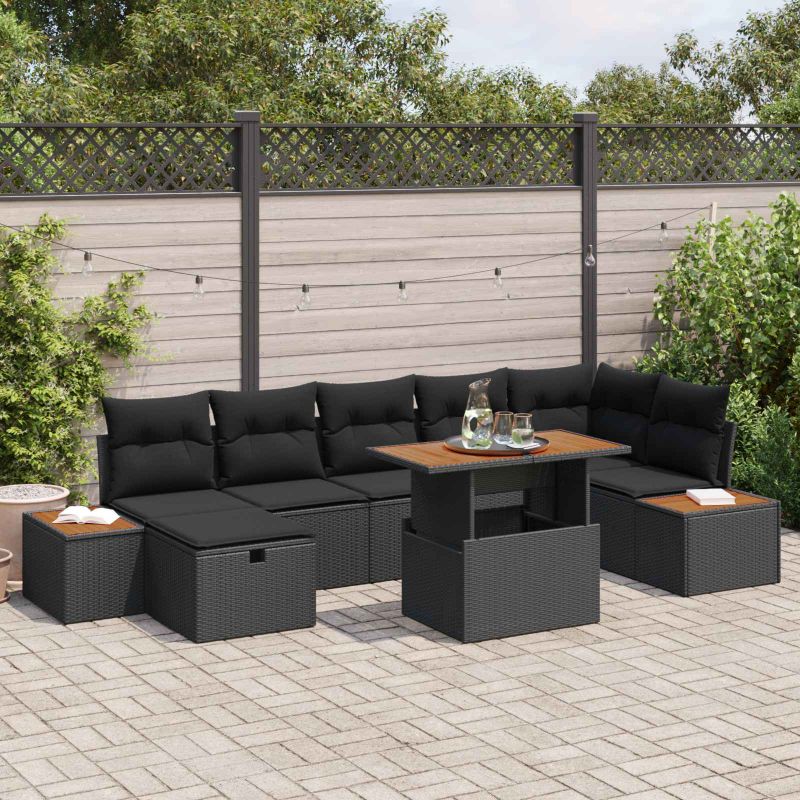 vidaXL Conjunto de Sofá de Jardim 8 pcs Preto vime PE
