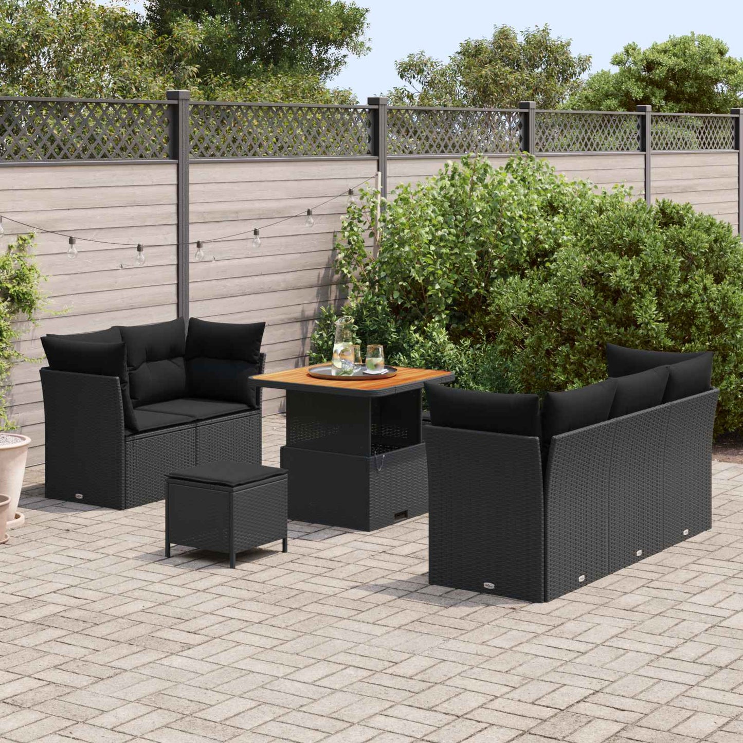 vidaXL Conjunto de Sofá de Jardim 8 pcs Preto vime PE