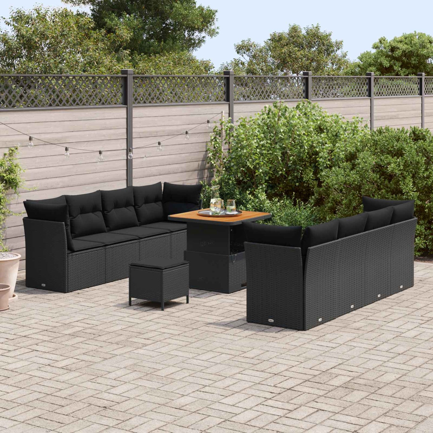 vidaXL Conjunto de Sofá de Jardim 11 pcs Preto vime PE