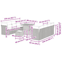 vidaXL Conjunto de Sofá de Jardim 11 pcs Preto vime PE