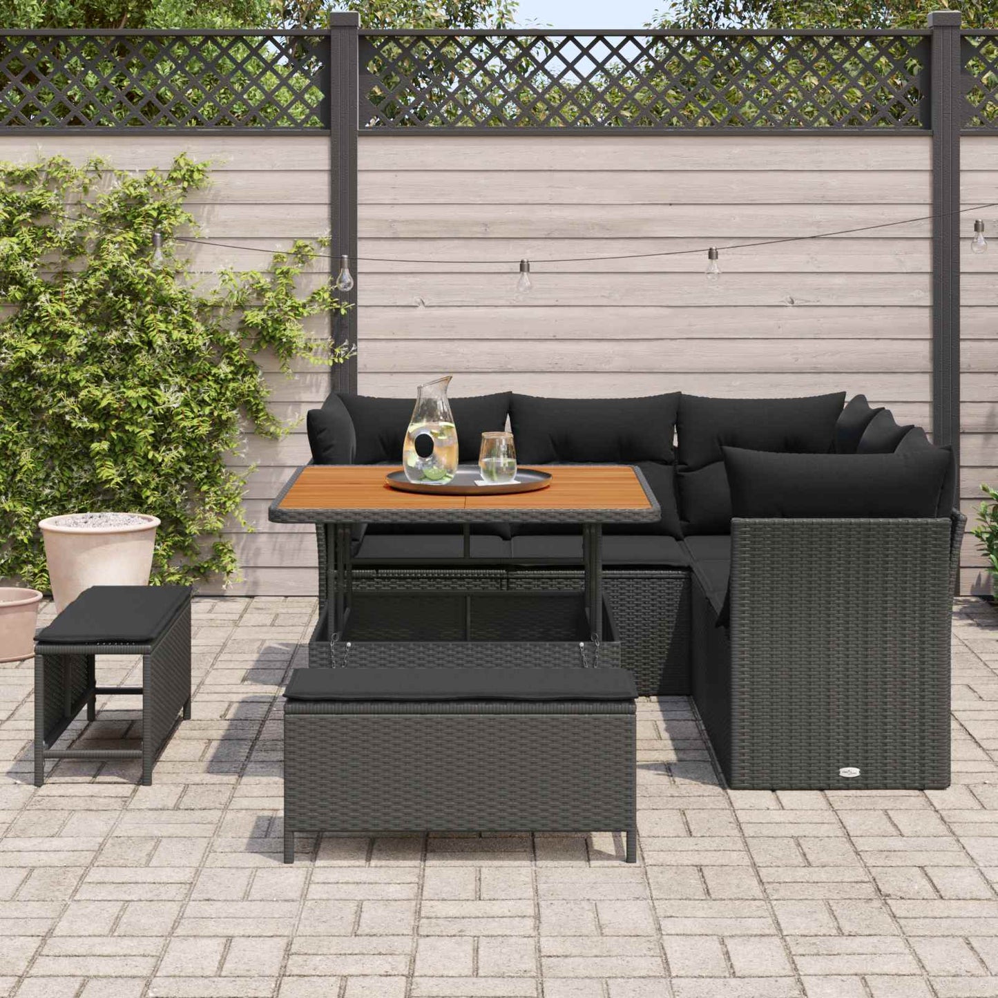 vidaXL Conjunto de Sofá de Jardim 8 pcs Preto vime PE