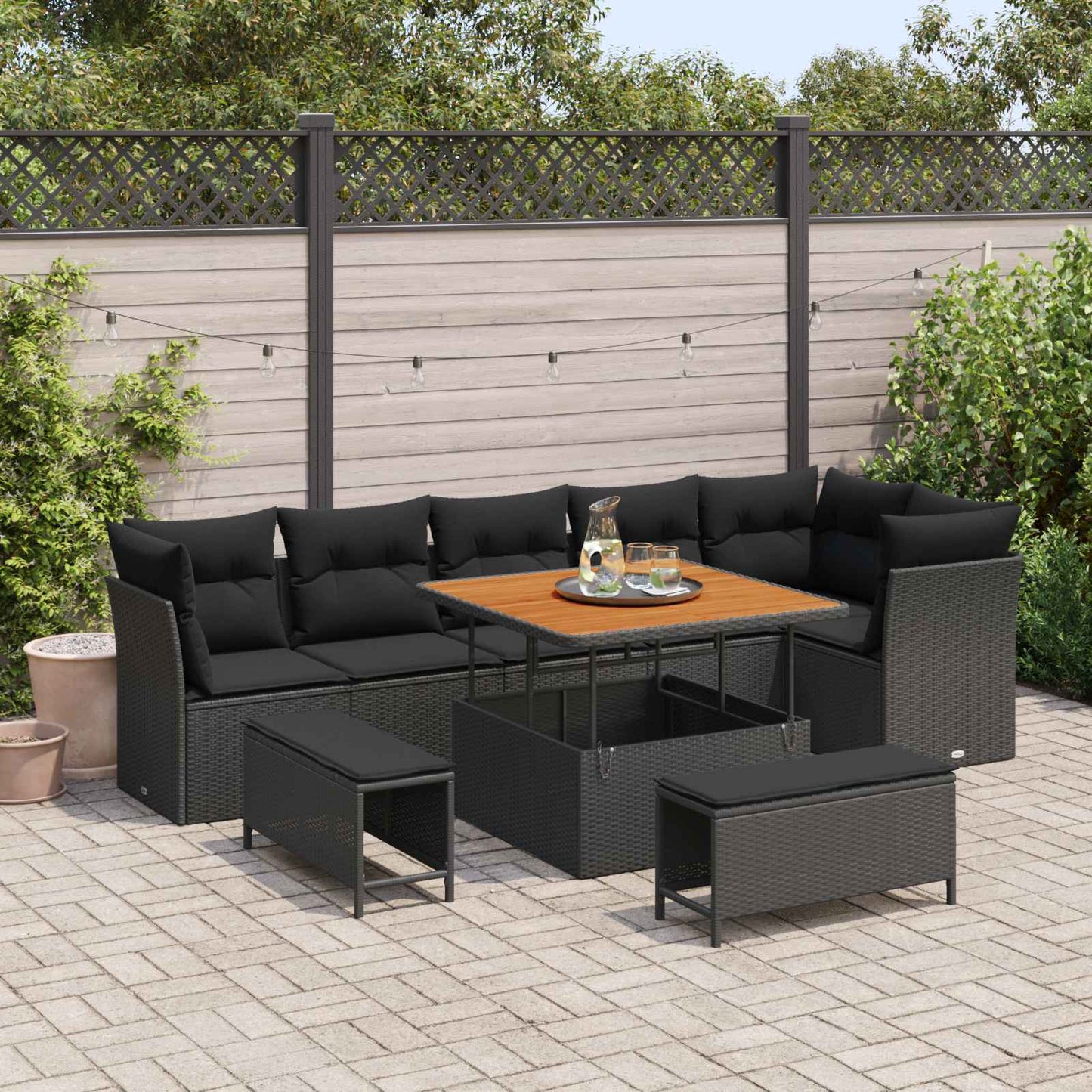 vidaXL Conjunto de Sofá de Jardim 9 pcs Preto vime PE