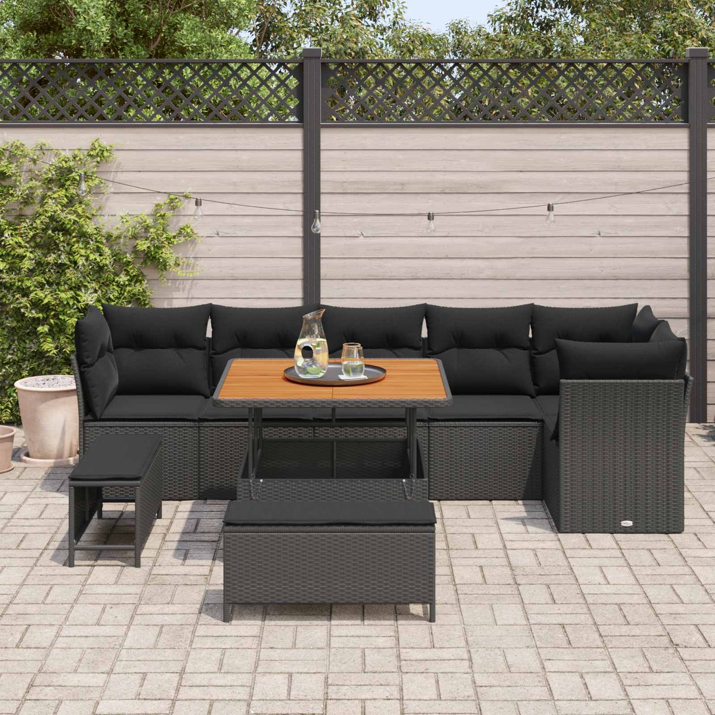 vidaXL Conjunto de Sofá de Jardim 9 pcs Preto vime PE