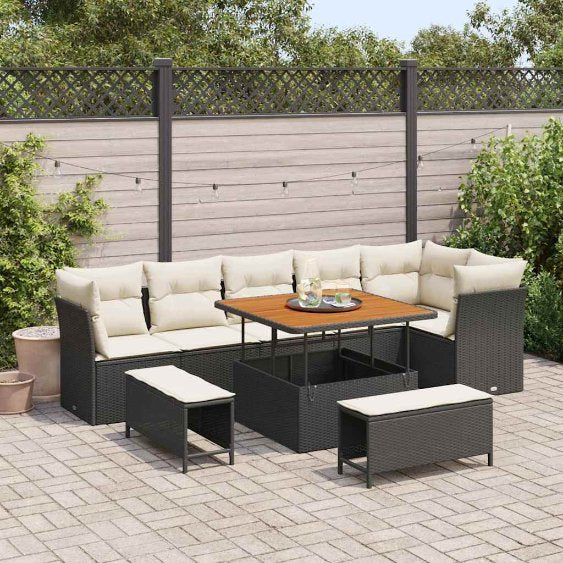 vidaXL Conjunto de Sofá de Jardim 9 pcs Preto vime PE