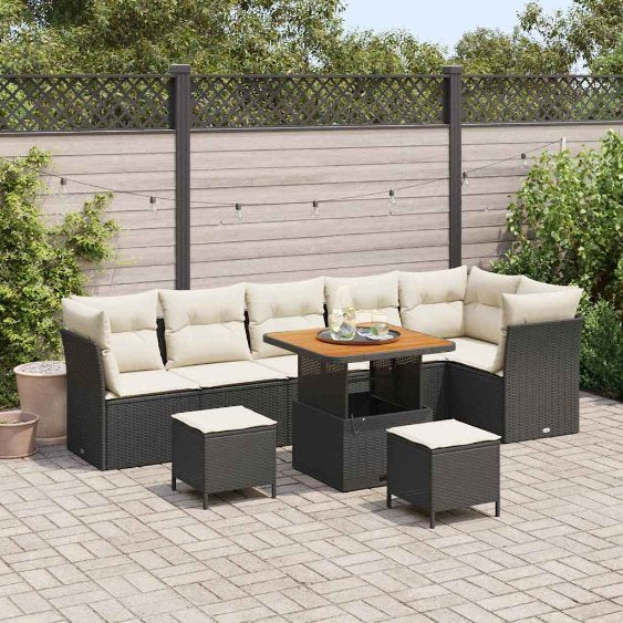 vidaXL Conjunto de Sofá de Jardim 9 pcs Preto vime PE