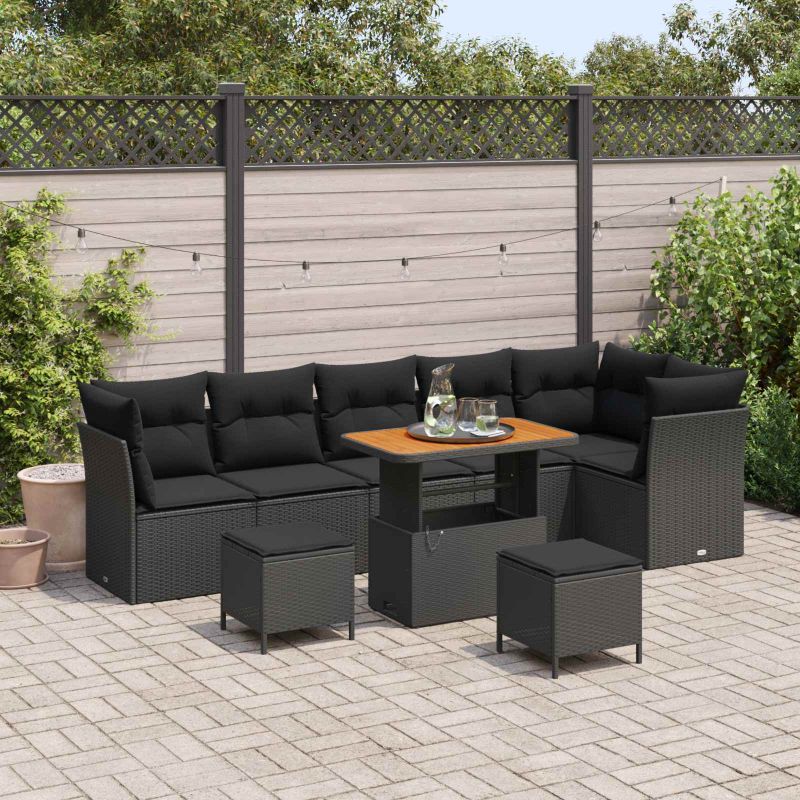 vidaXL Conjunto de Sofá de Jardim 9 pcs Preto vime PE