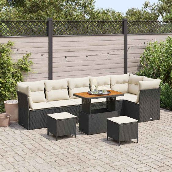 vidaXL Conjunto de Sofá de Jardim 9 pcs Preto vime PE