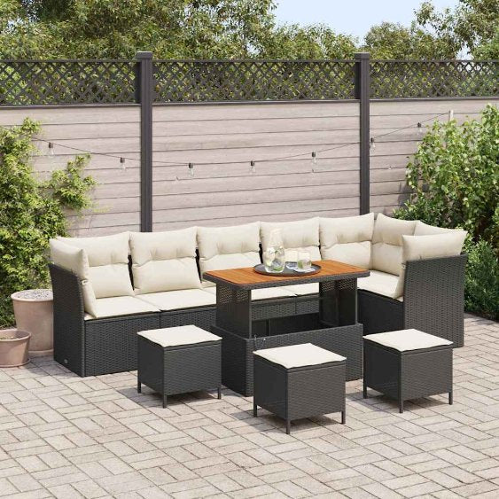 vidaXL Conjunto de Sofá de Jardim 9 pcs Preto vime PE