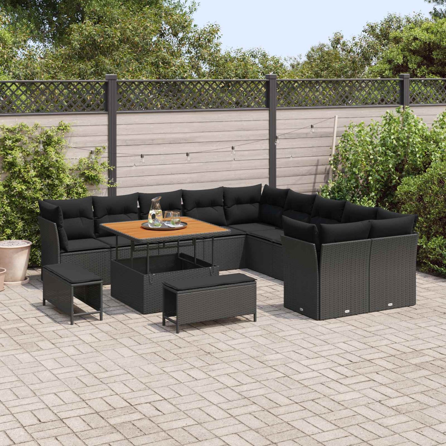 vidaXL Conjunto de Sofá de Jardim 13 pcs Preto vime PE