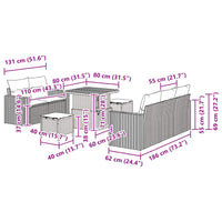 vidaXL Conjunto de Sofá de Jardim com almofada 8 pcs Preto vime PE