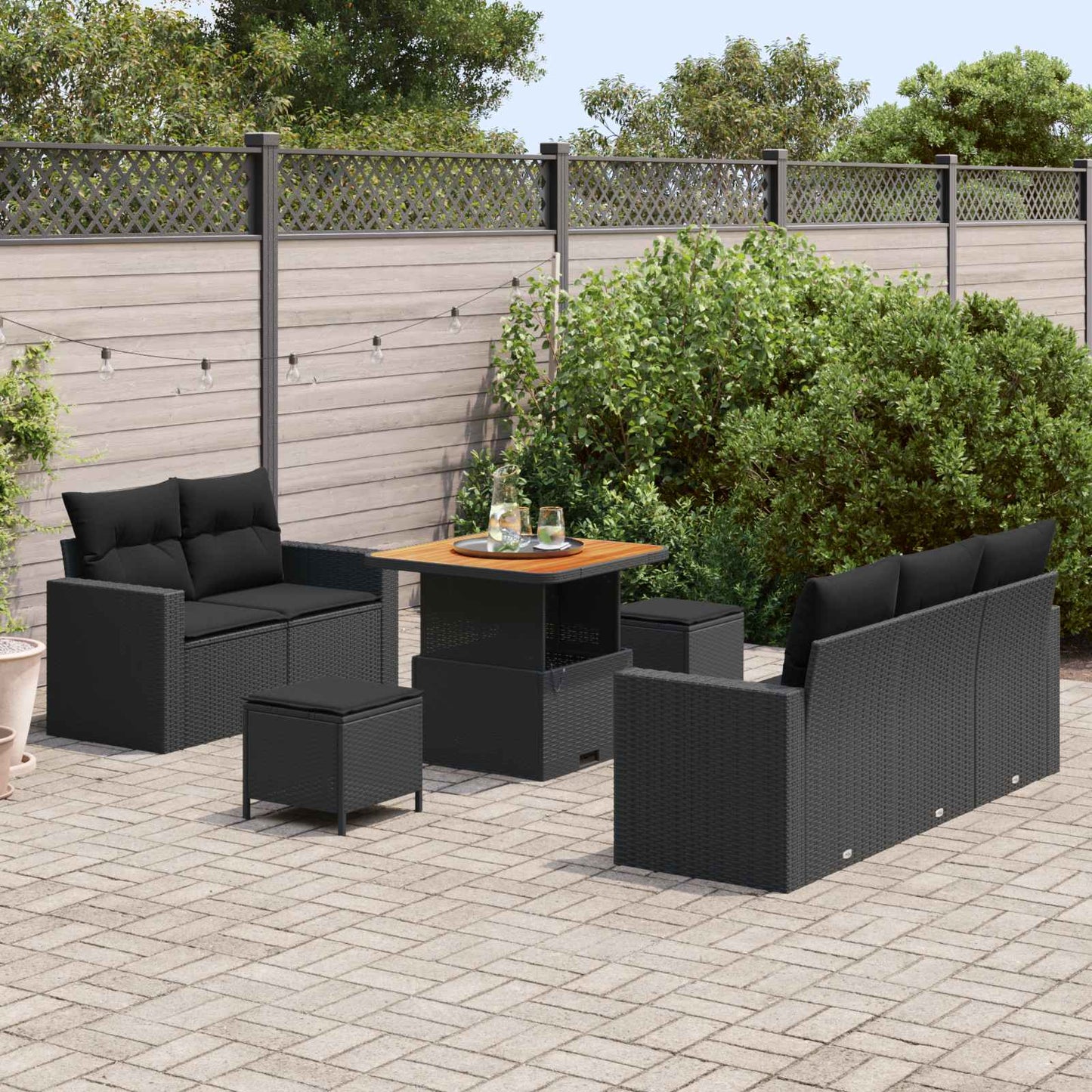 vidaXL Conjunto de Sofá de Jardim com almofada 8 pcs Preto vime PE