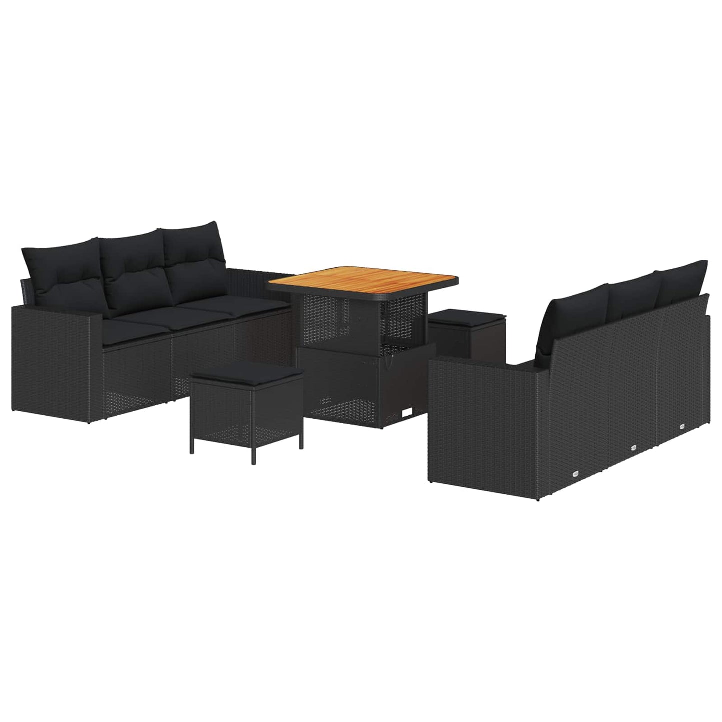 vidaXL Conjunto de Sofá de Jardim 9 pcs Preto vime PE
