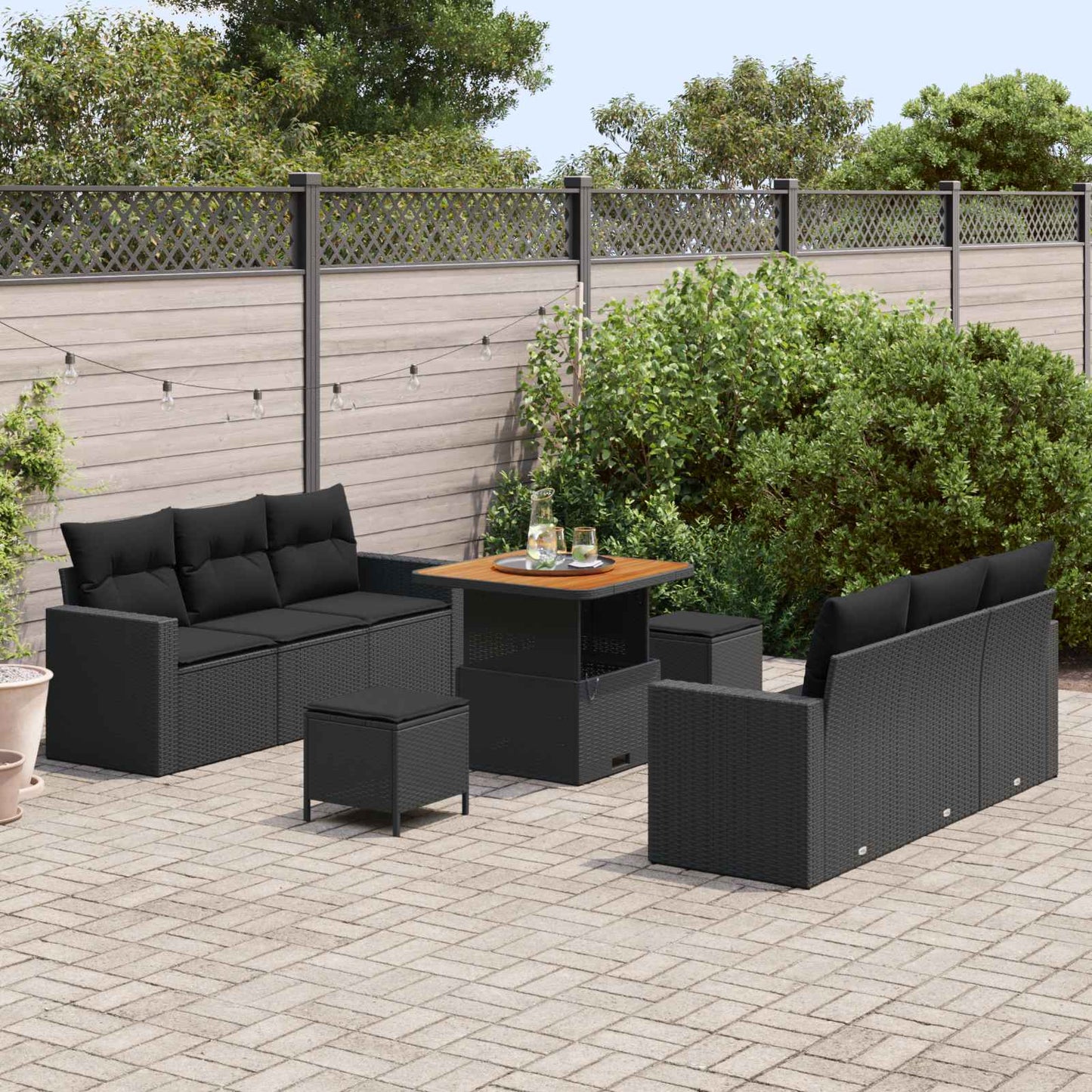 vidaXL Conjunto de Sofá de Jardim 9 pcs Preto vime PE