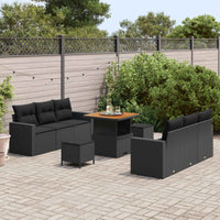 vidaXL Conjunto de Sofá de Jardim 9 pcs Preto vime PE