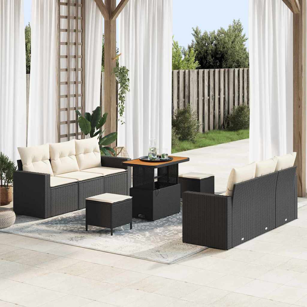 vidaXL Conjunto de Sofá de Jardim 9 pcs Preto vime PE