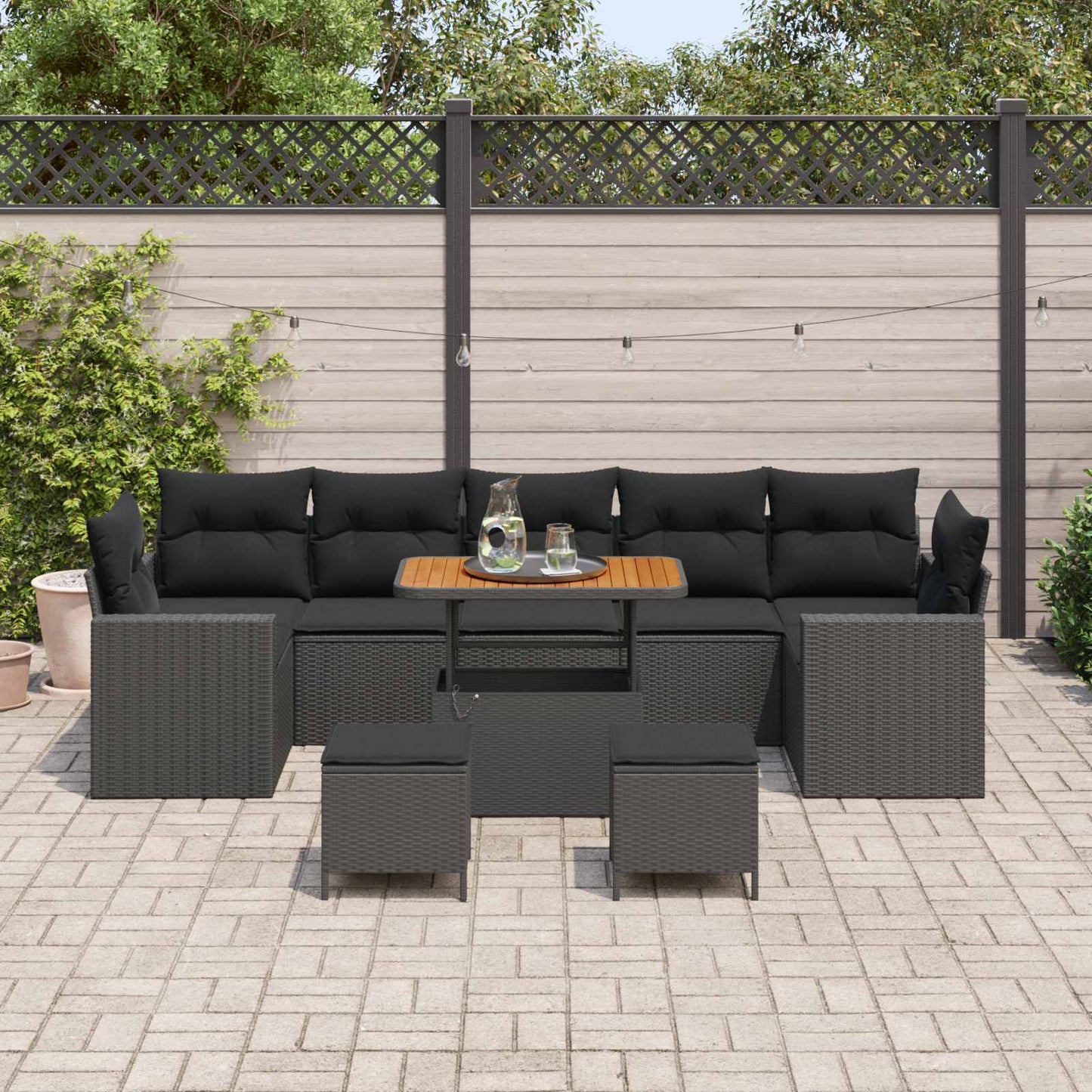 vidaXL Conjunto de Sofá de Jardim 10 pcs Preto vime PE
