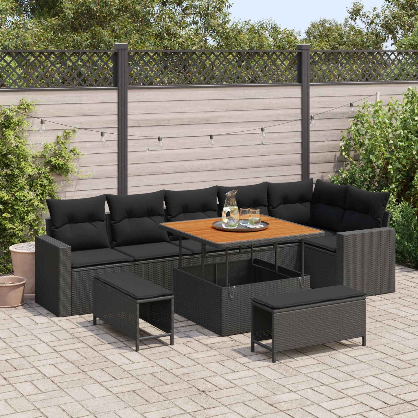 vidaXL Conjunto de Sofá de Jardim 9 pcs Preto vime PE