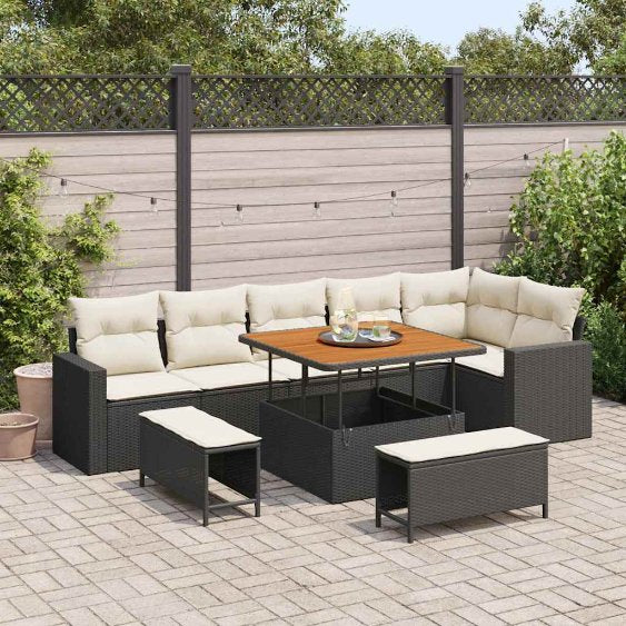 vidaXL Conjunto de Sofá de Jardim 9 pcs Preto vime PE
