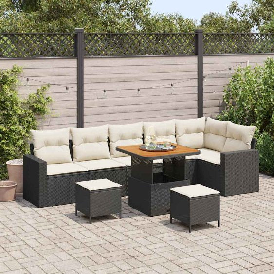 vidaXL Conjunto de Sofá de Jardim 9 pcs Preto vime PE