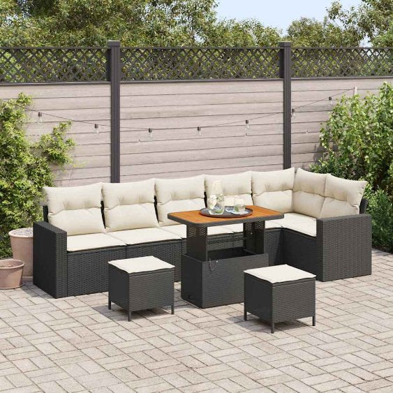 vidaXL Conjunto de Sofá de Jardim 9 pcs Preto vime PE