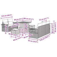 vidaXL Conjunto de Sofá de Jardim com almofada 8 pcs Preto vime PE