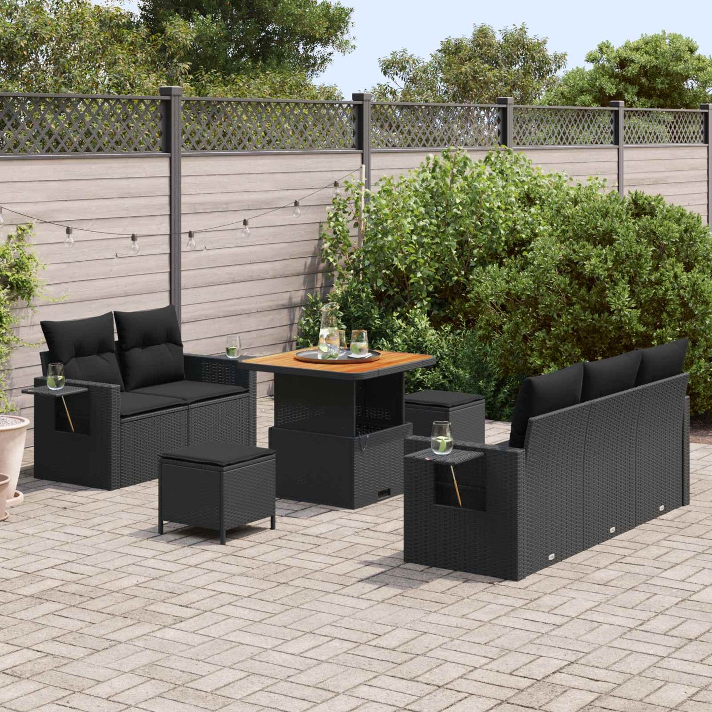 vidaXL Conjunto de Sofá de Jardim com almofada 8 pcs Preto vime PE