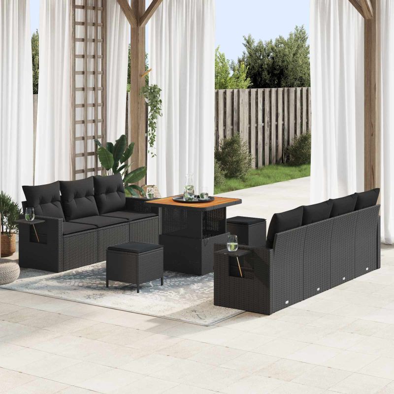 vidaXL Conjunto de Sofá de Jardim 10 pcs Preto vime PE